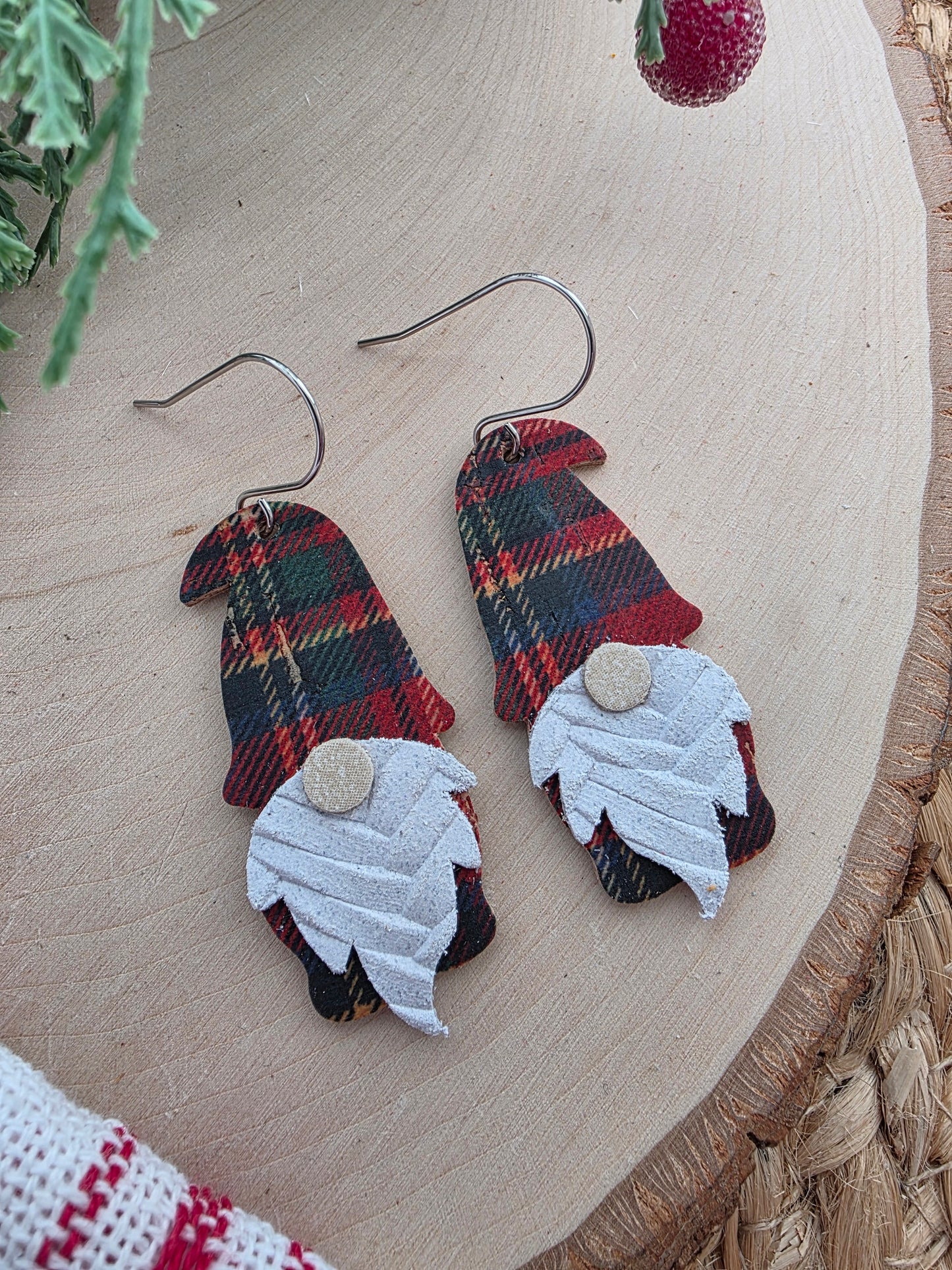Red Plaid Gnome Earrings