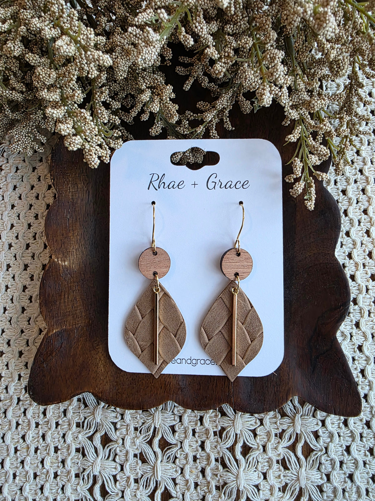 Brown Braided Pointed Petal Earrings