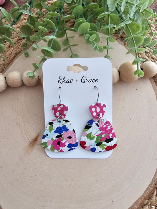 Floral & Dots Rounded Trapezoid Earrings