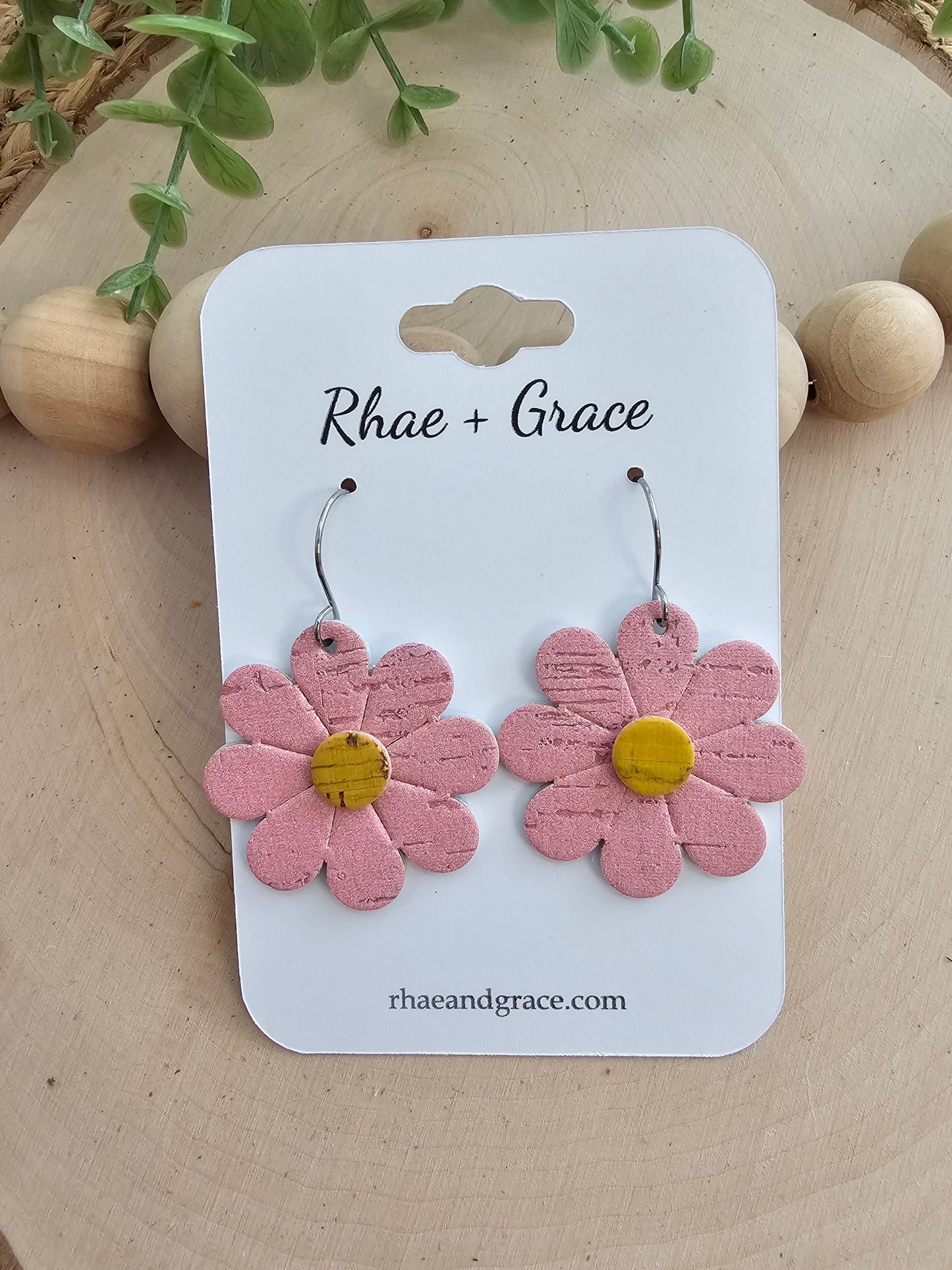 Pink Daisy Flower Earrings