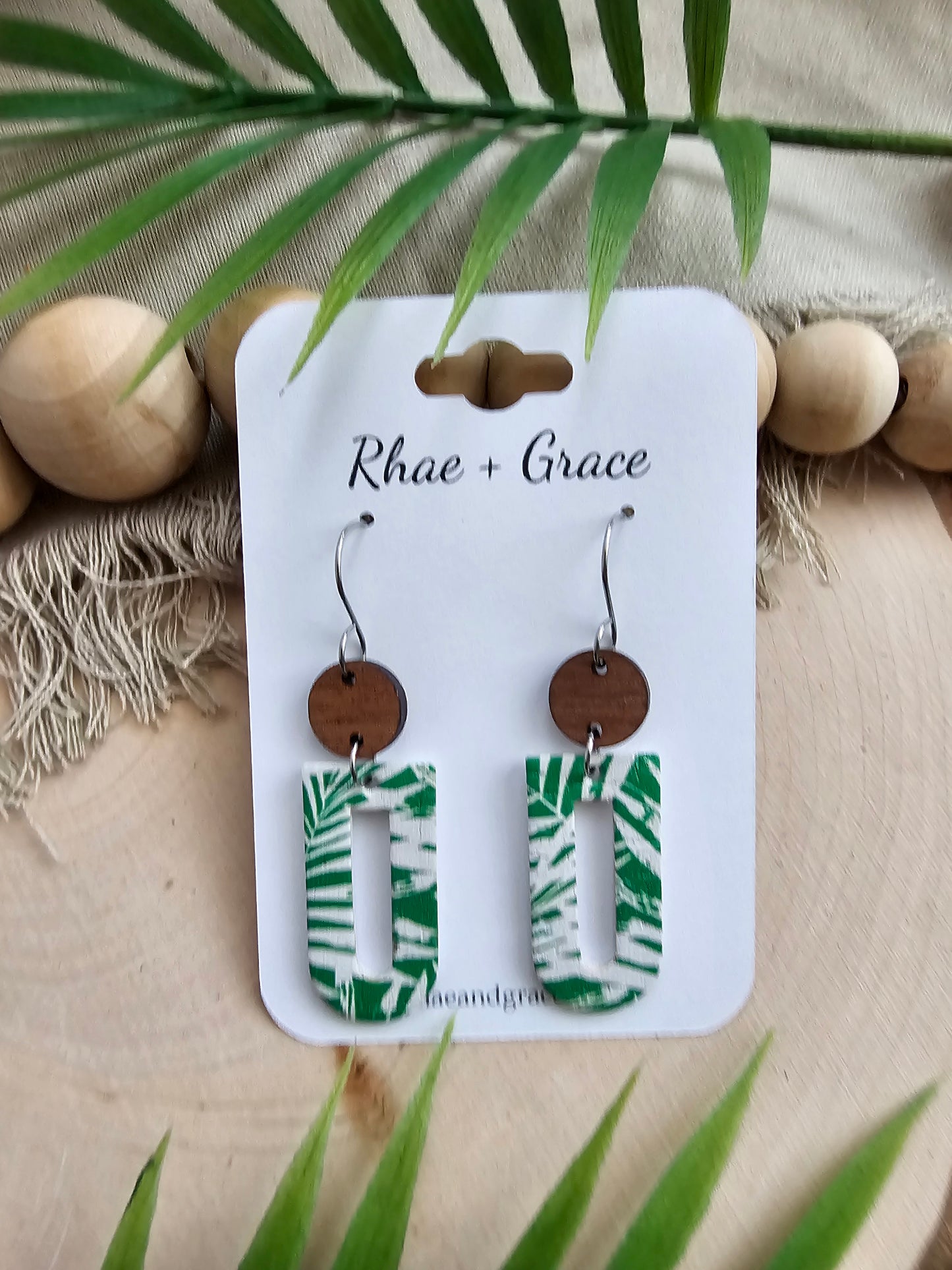 Green Palms Window Earrings