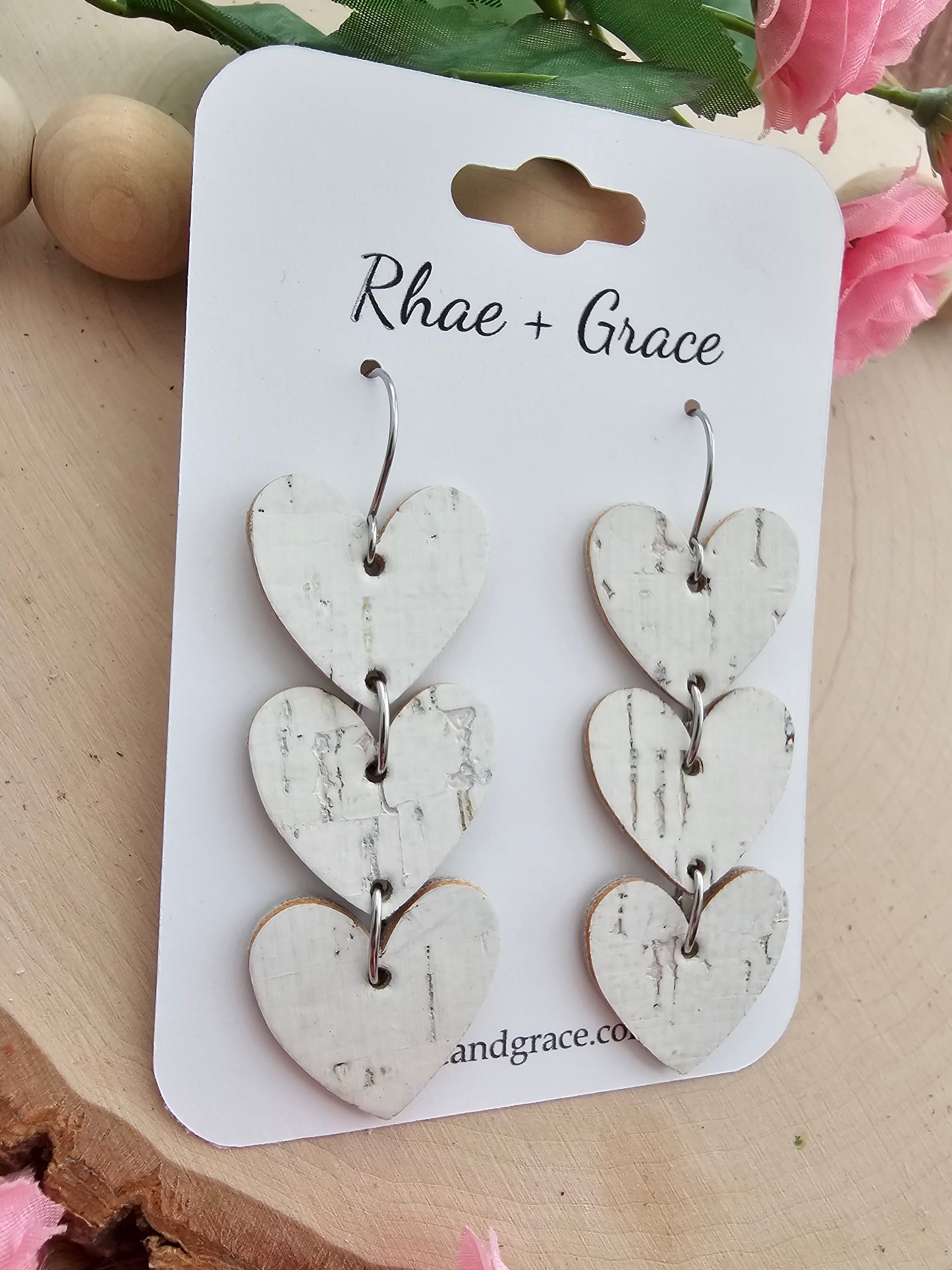 White Birch Stacked Heart Earrings