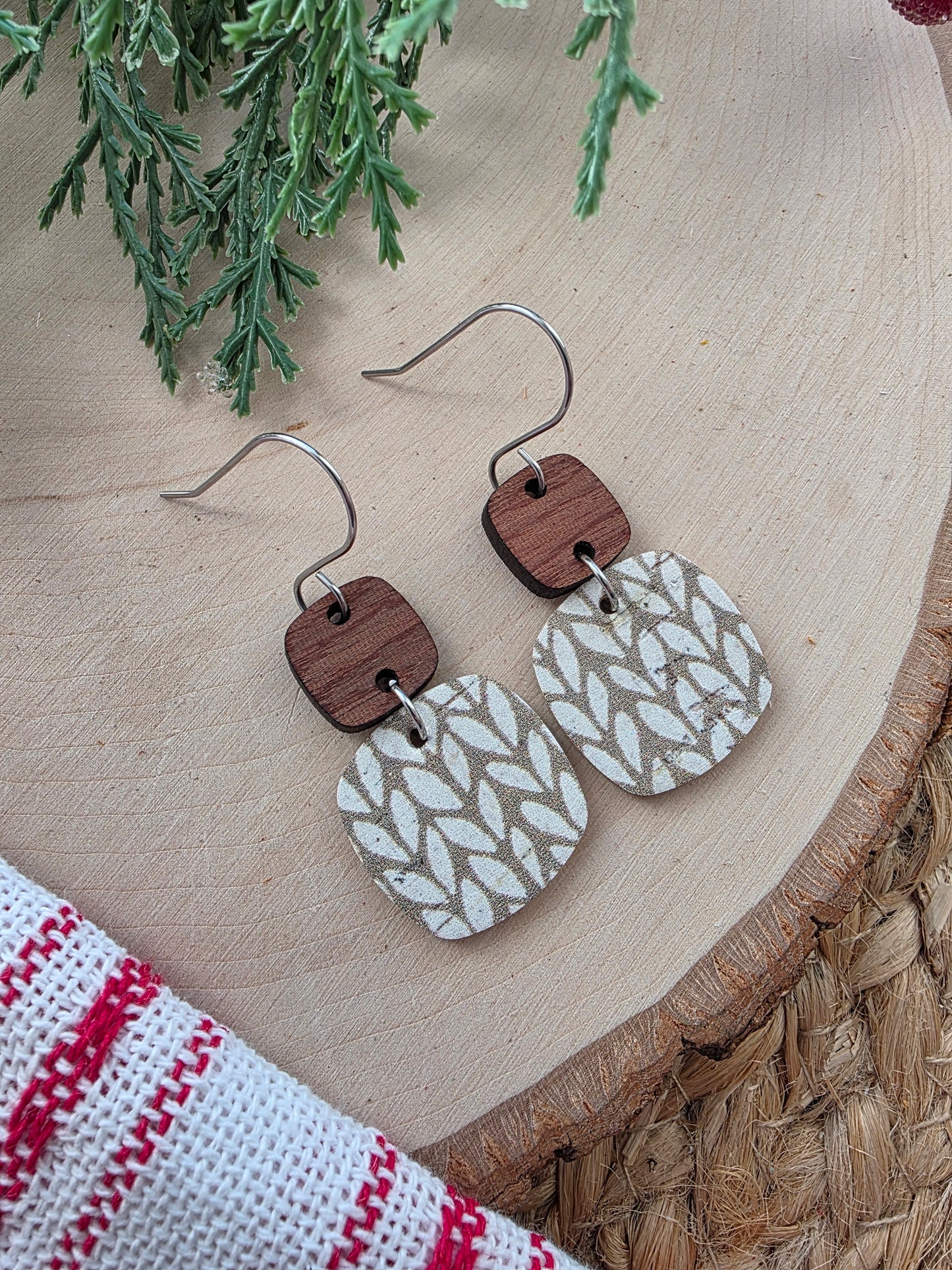 Neutral Knit Rounded Square Earrings