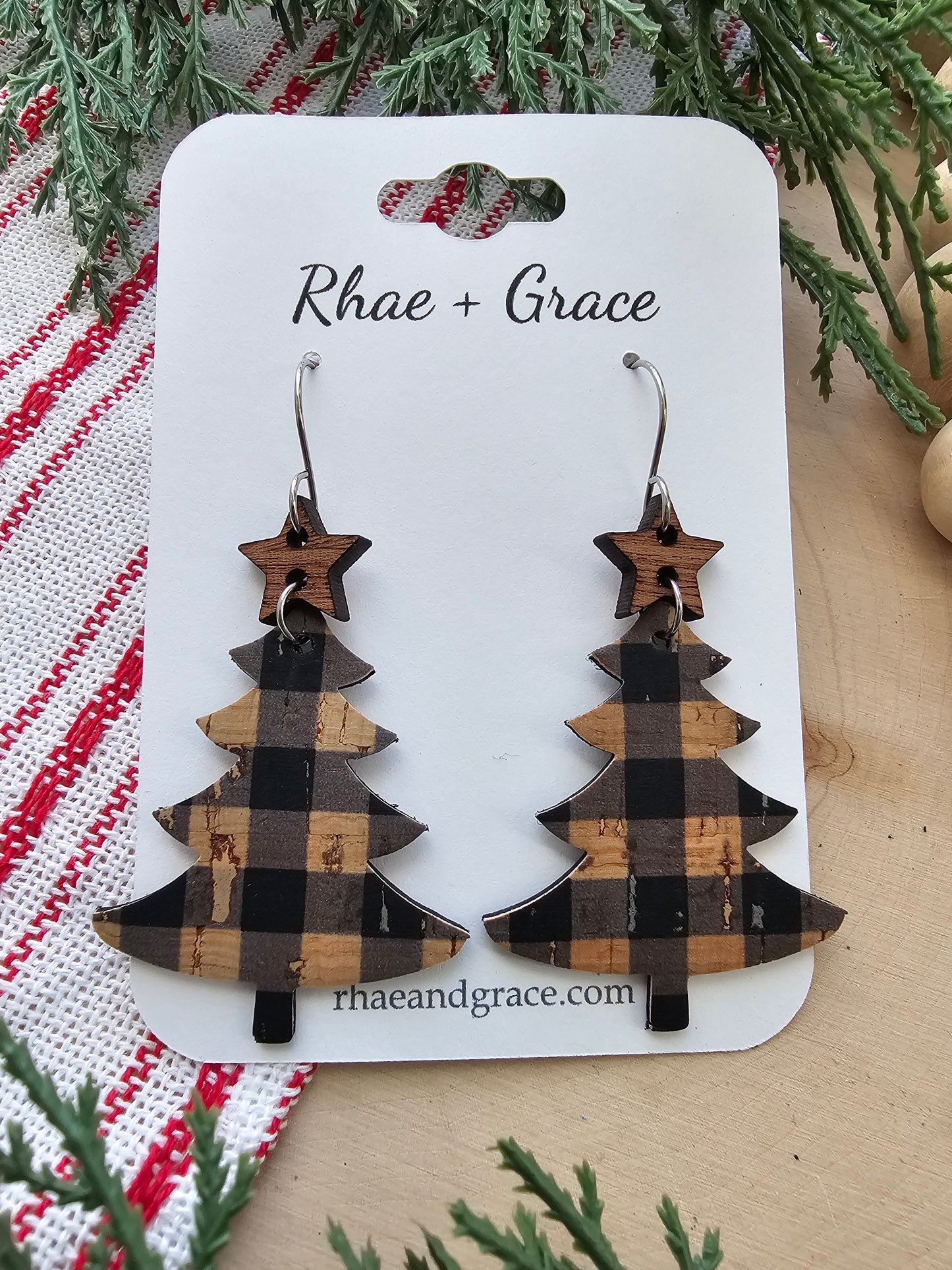 Buffalo Plaid Christmas Tree Earrings