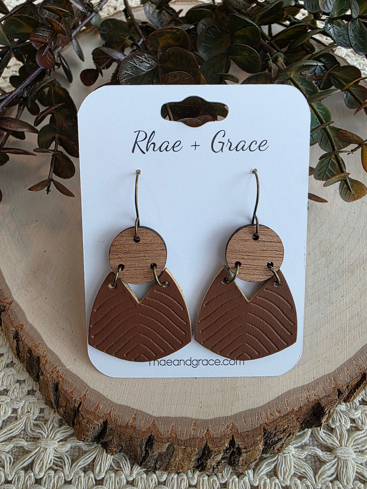 Geometric Boho Embossed Chevron Earrings - Dark Brown