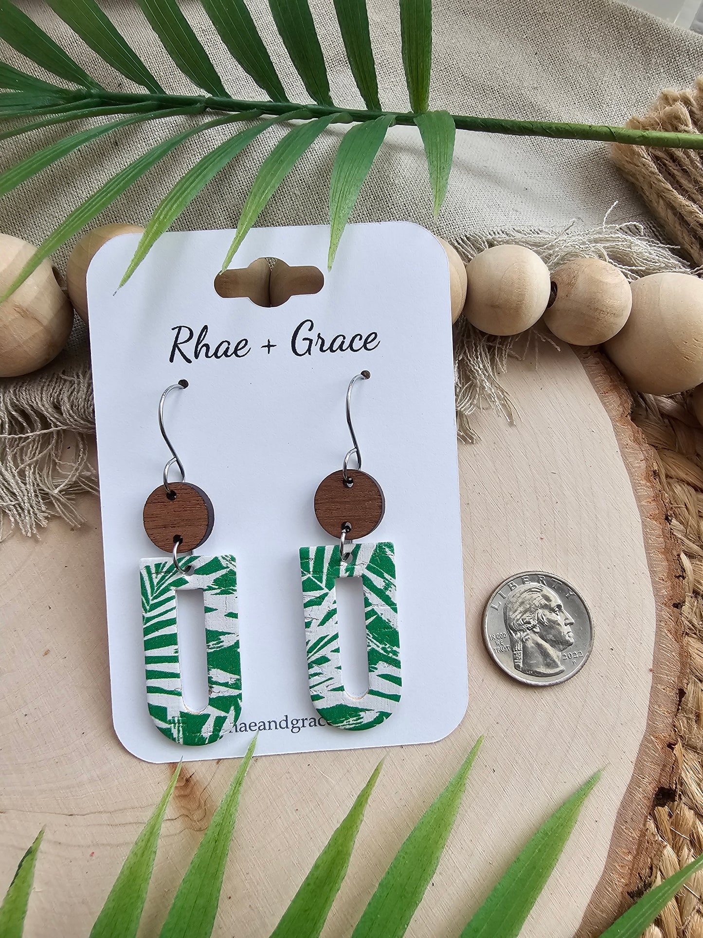 Green Palms Window Earrings