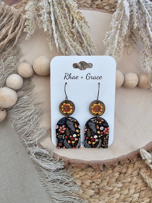 Autumn Mushroom Floral Closed Arch Drop Earrings