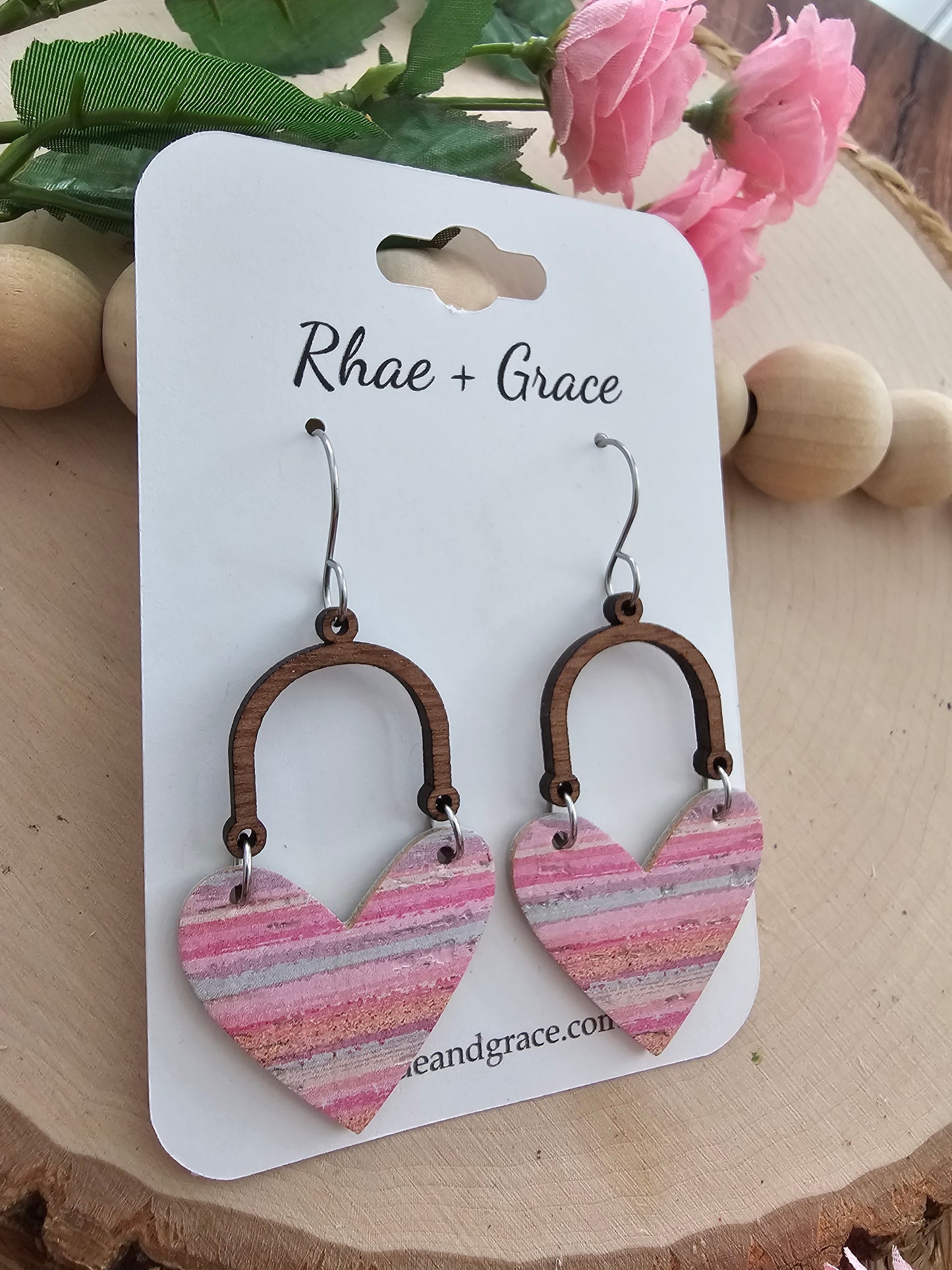 Cotton Candy Striped Arched Heart Earrings