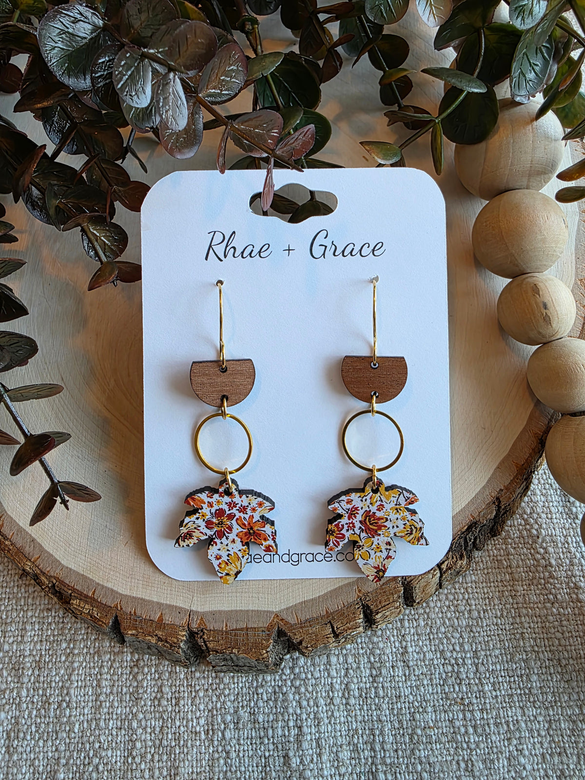 Vintage Floral Maple Leaf Dangle Earrings