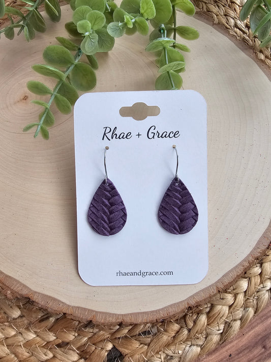 Grape Purple Braided Teardrop Earrings - Small