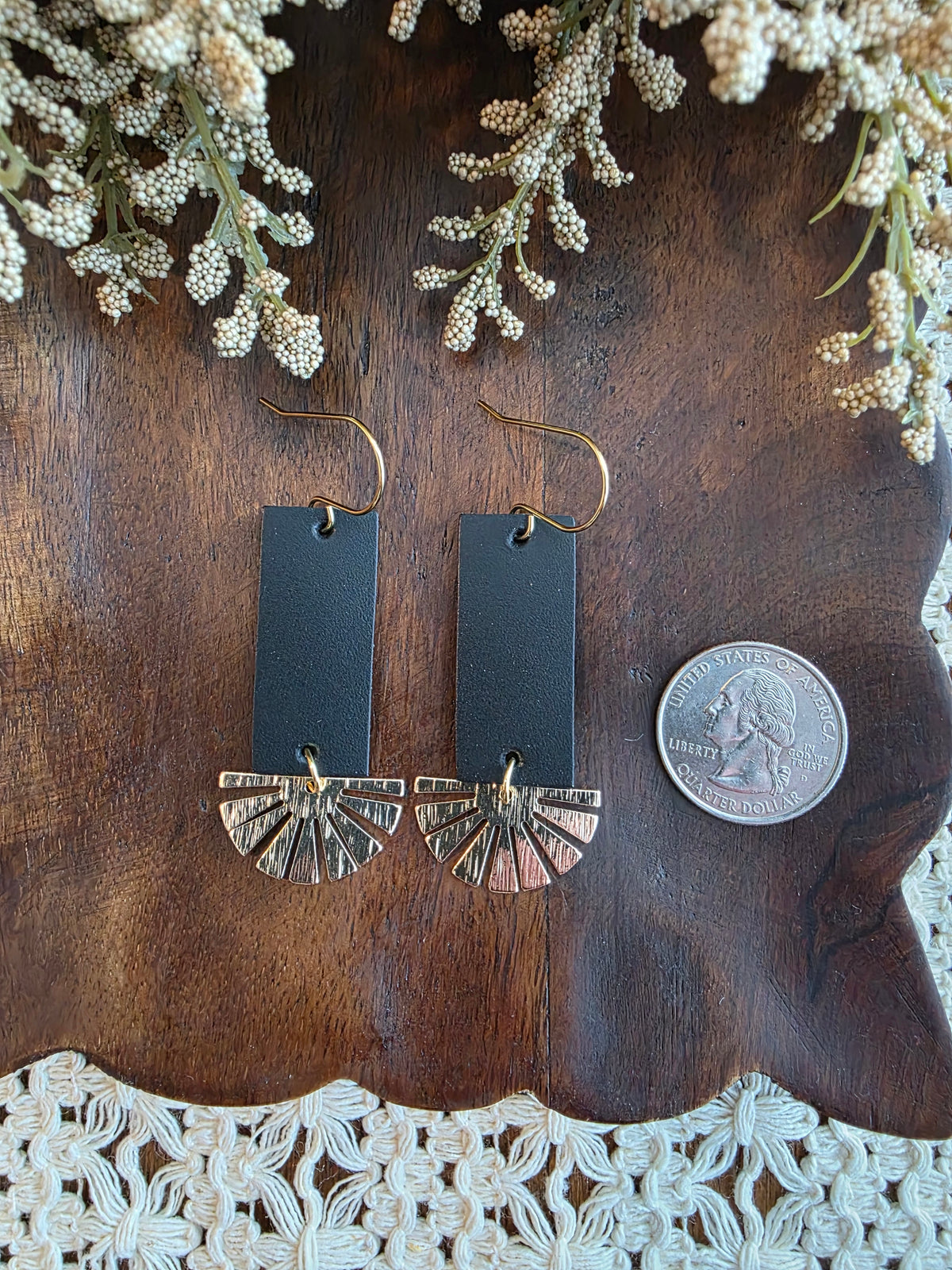 Black & Gold Sunray Bar Earrings