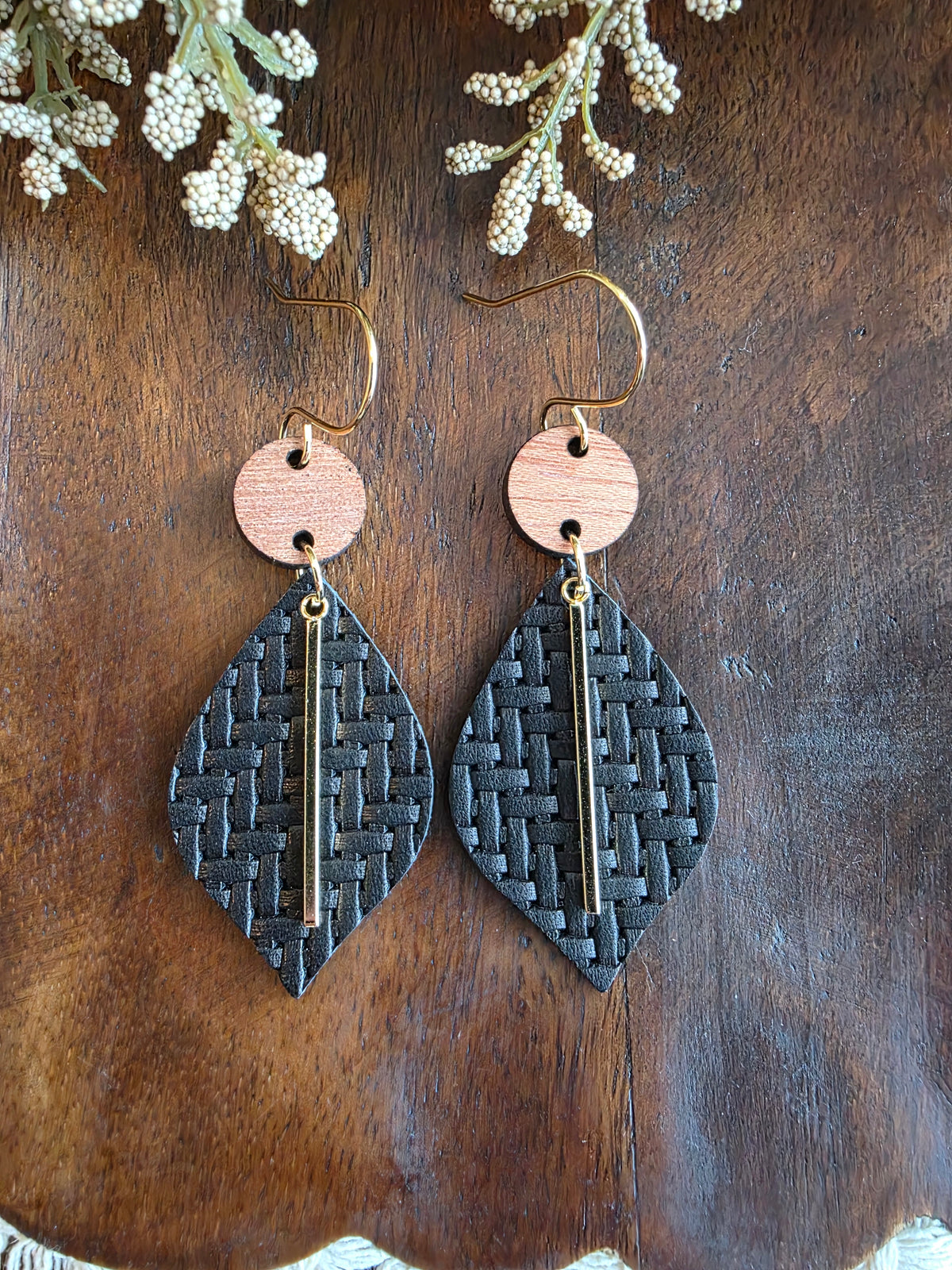 Black Woven Pointed Petal Earrings