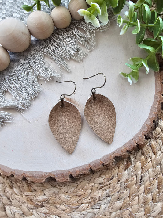 Camel Tan Pinched Petal Earrings - Small (2")