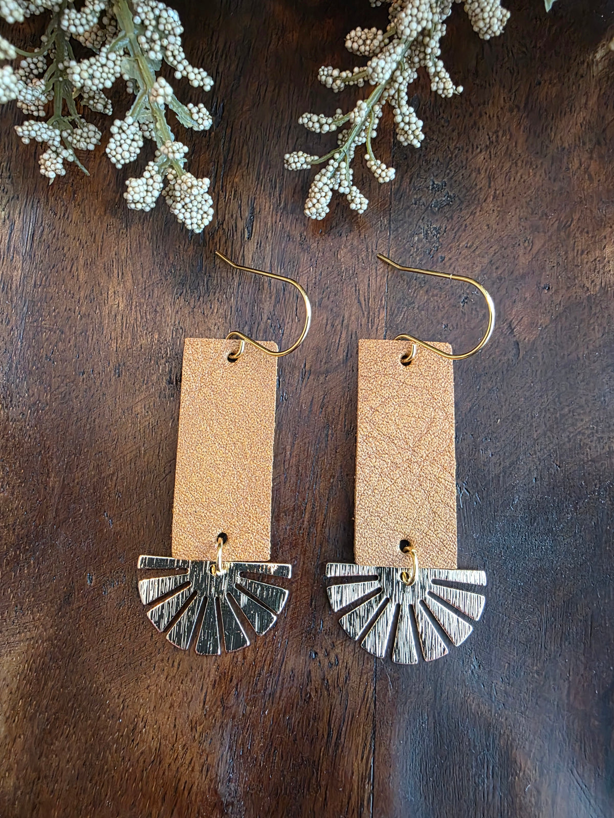 Brown & Gold Sunray Bar Earrings