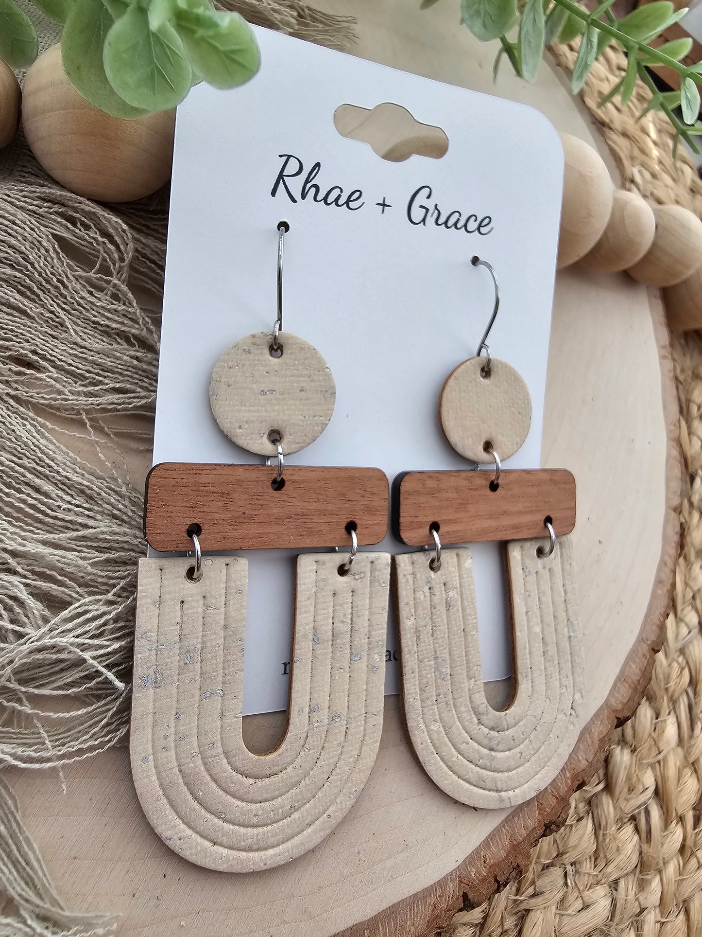 Neutral Tan Embossed Extra Large "U" Earrings