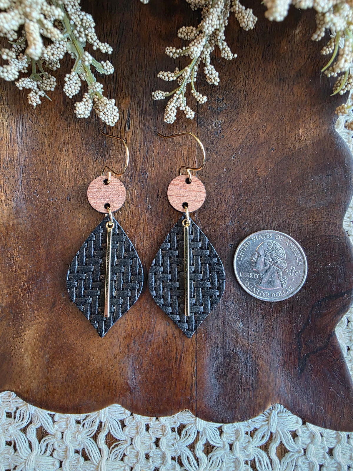 Black Woven Pointed Petal Earrings