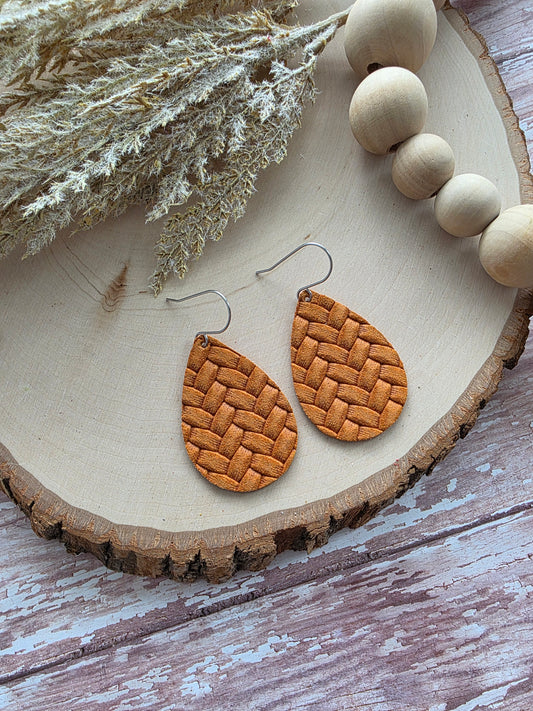 Ginger Orange Box Braid Teardrop Earrings - Medium