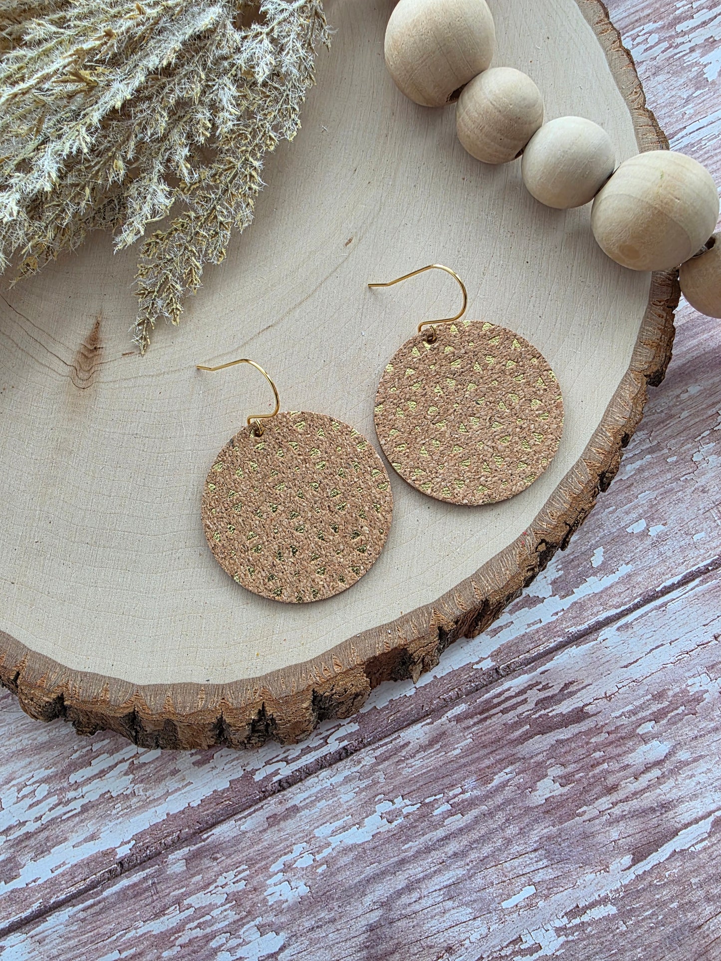 Gold & Cork Intricate Windowpane Circle Earrings
