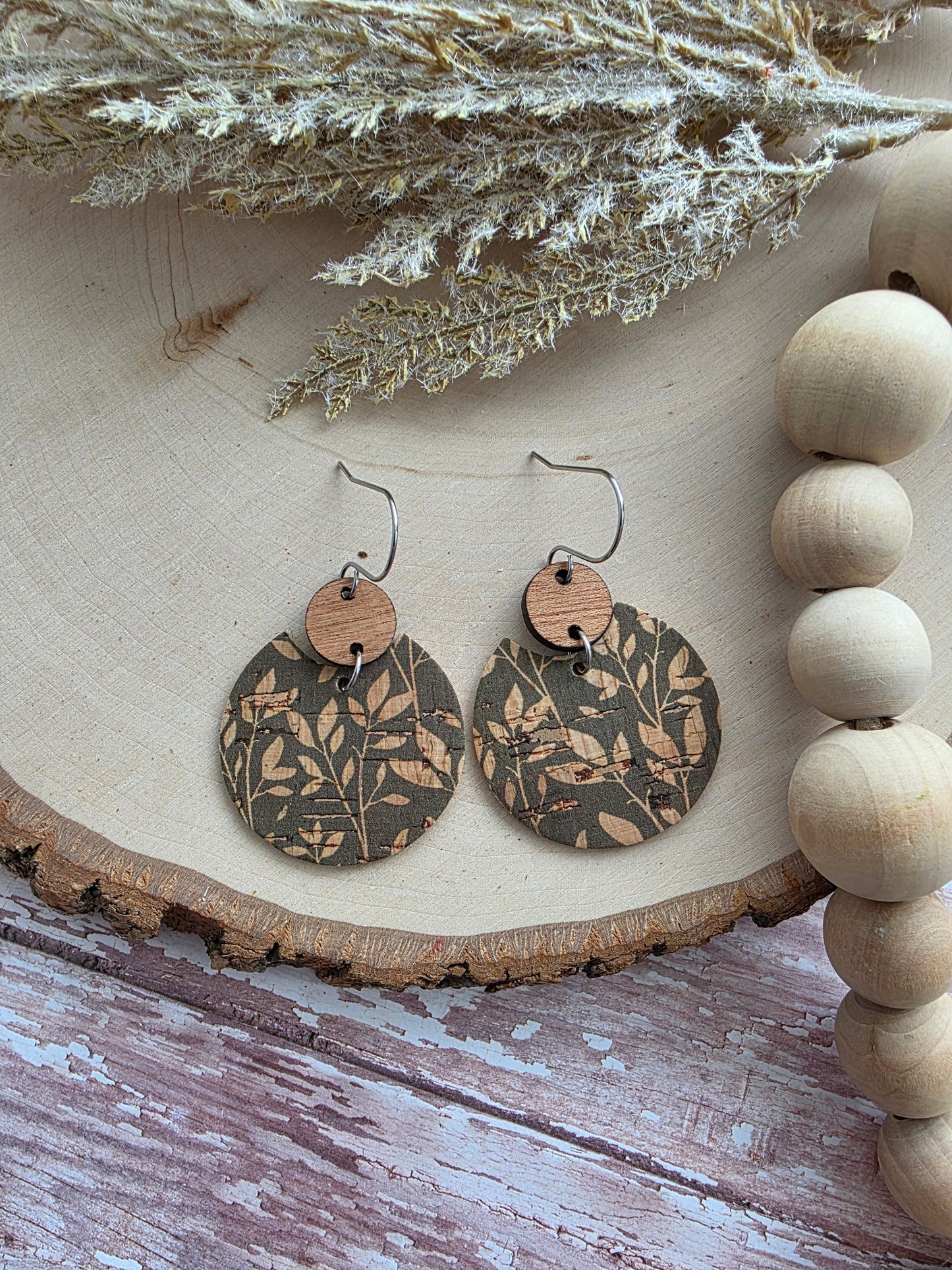 Olive Green Willow Circle Earrings