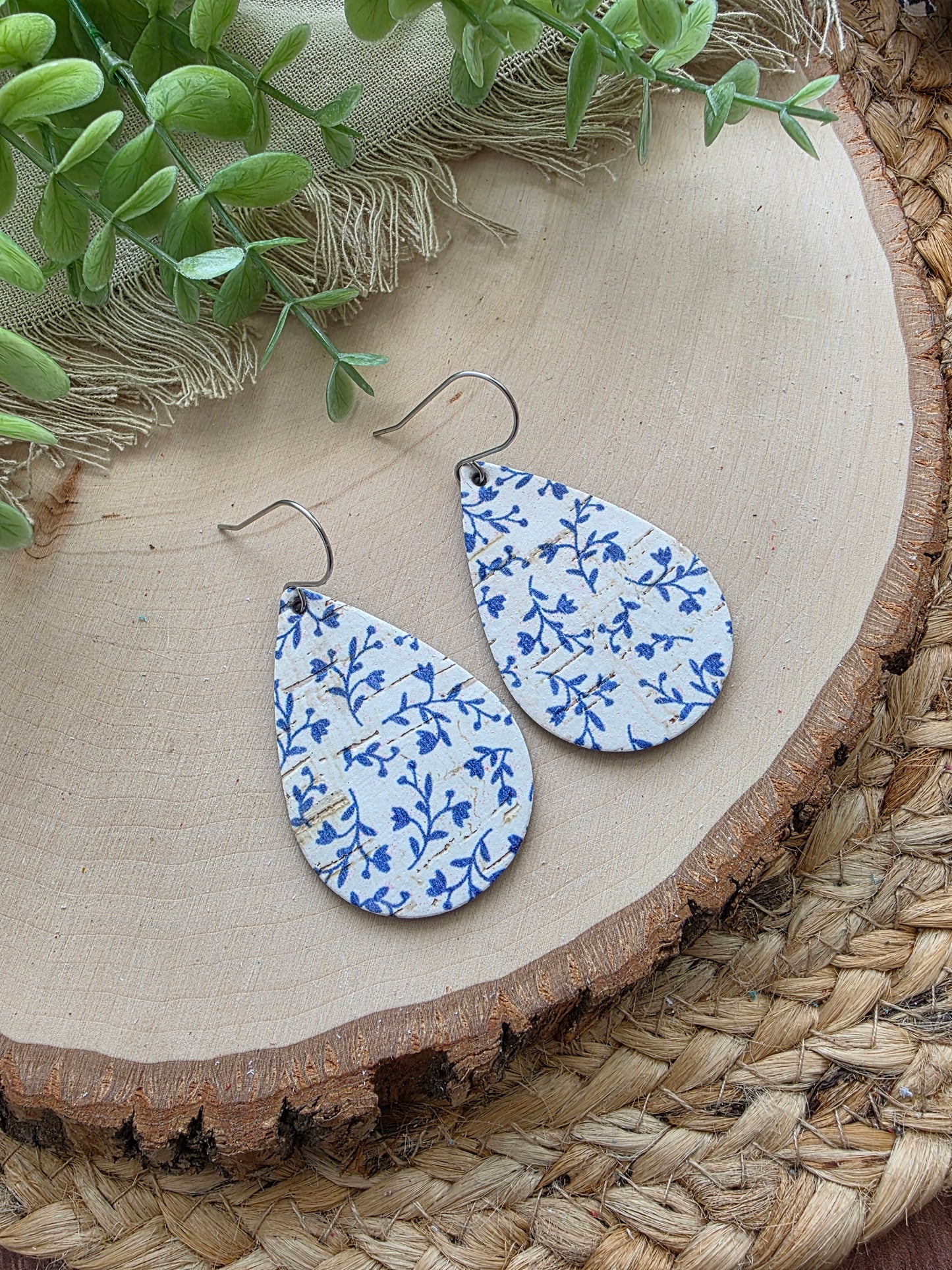 Bluebell Blue & White Teardrop Earrings - Medium
