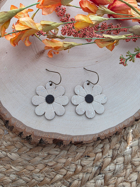 Neutral Beige Daisy Flower Earrings