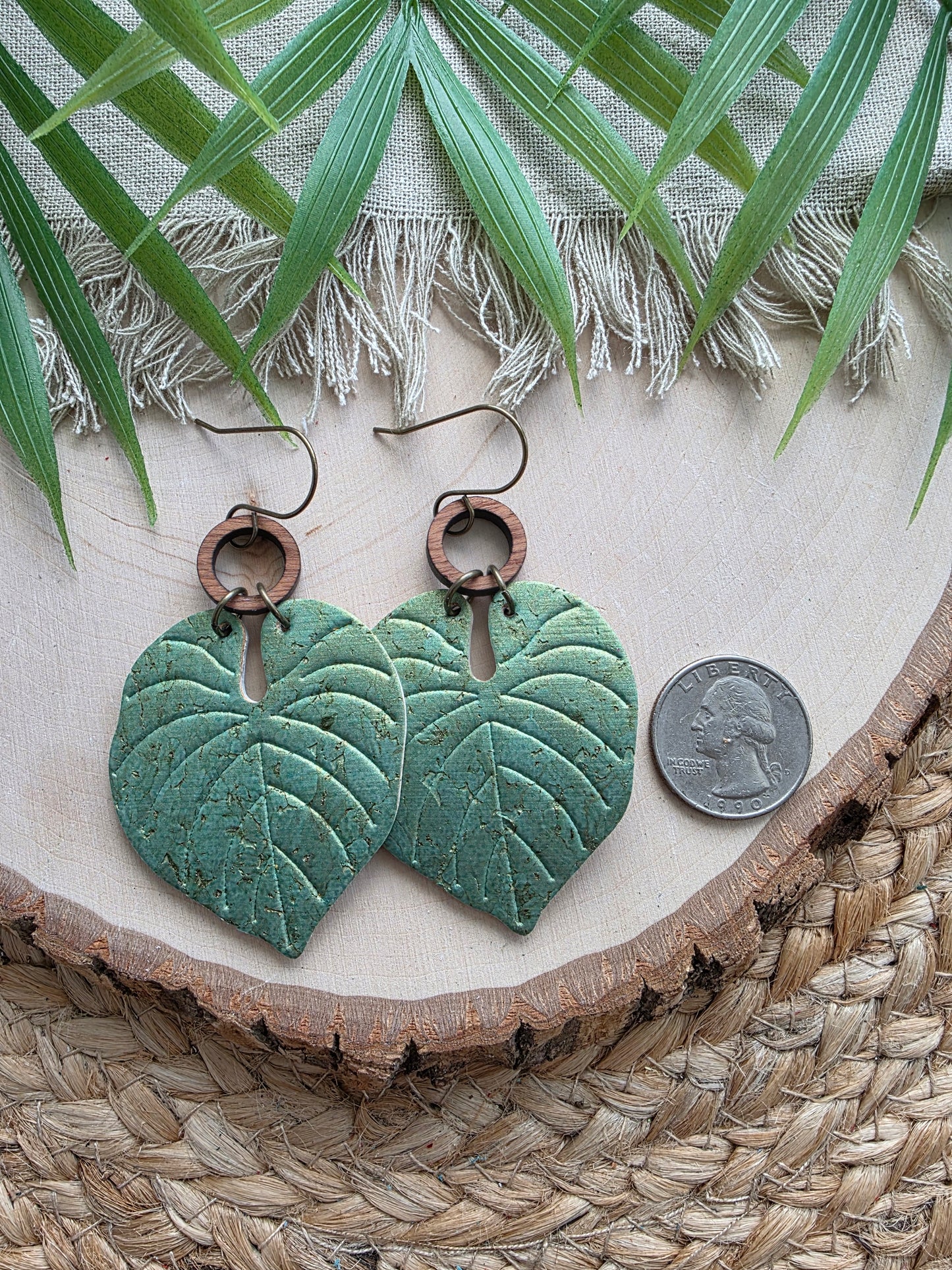 Embossed Monstera Palm Leaf Earrings