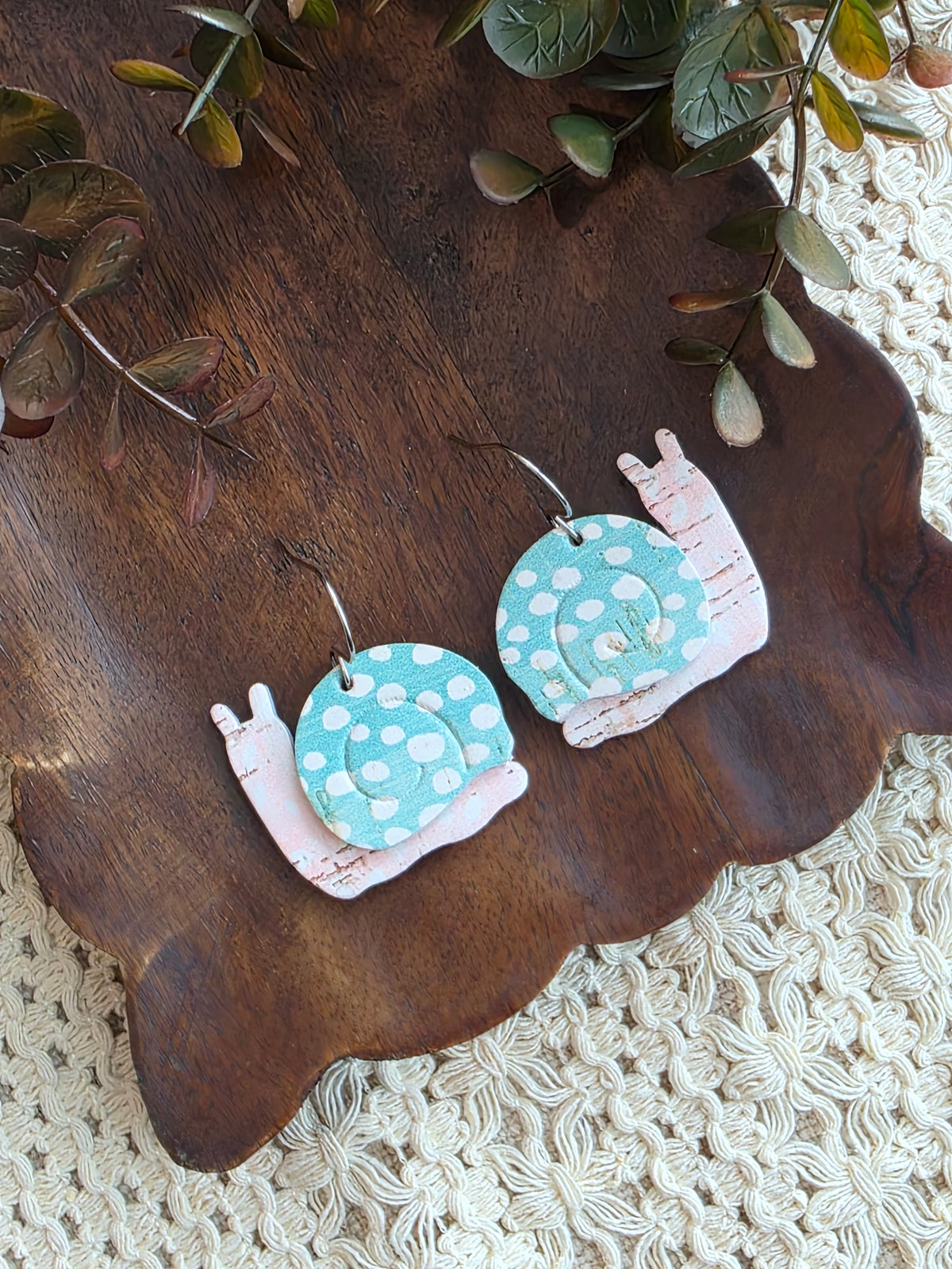Garden Snails - Aqua Dotted Earrings