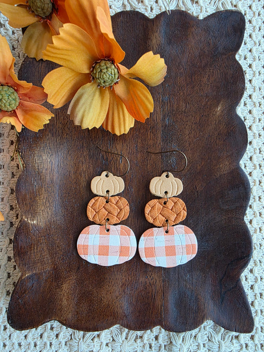 Pumpkin Stack Earrings - Orange Gingham