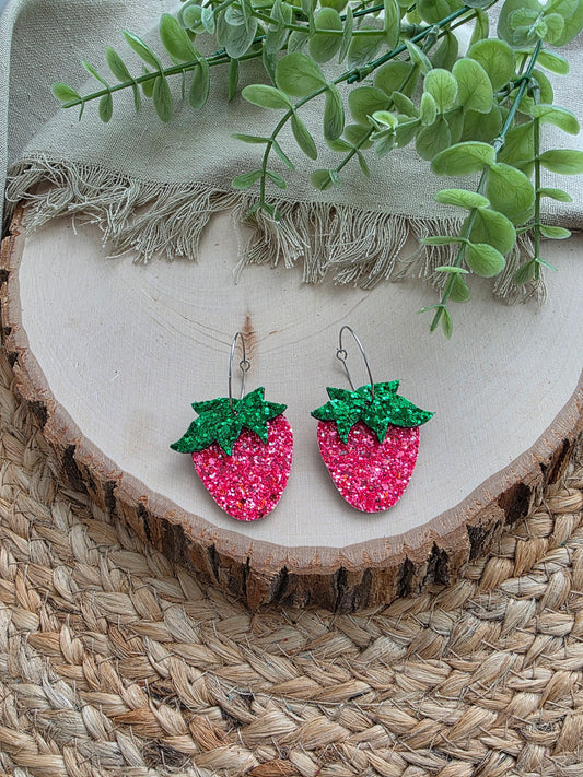 Glitter Strawberry Hoop Earrings