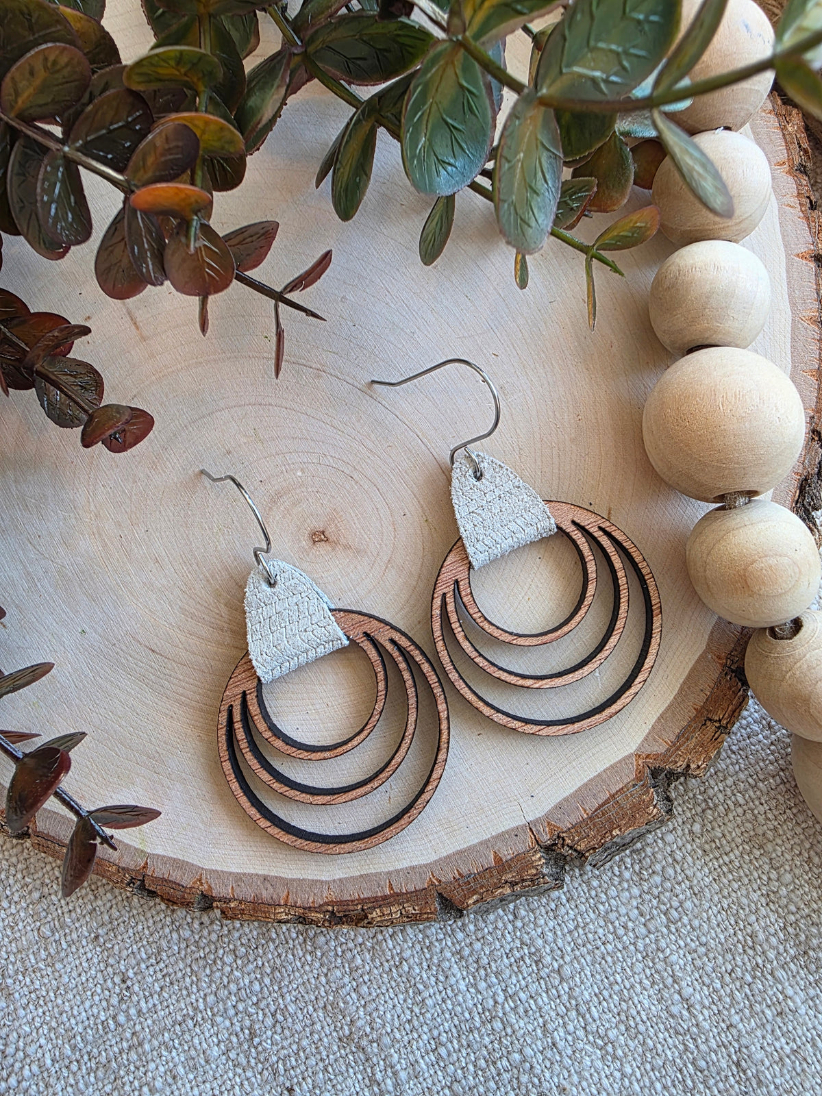Beige Triple Hoop Earrings