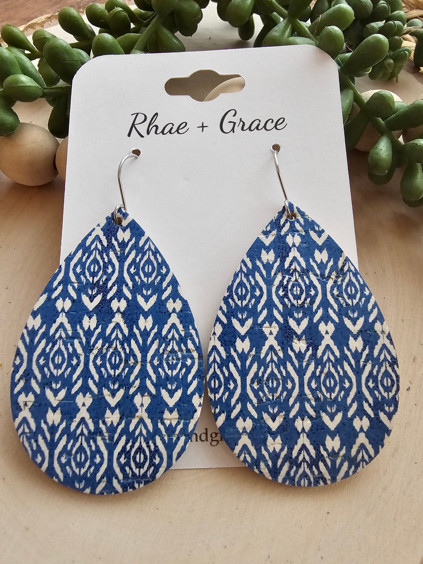 Blue & White Teardrop Earrings - Large