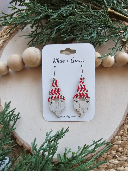 Red & White Stitched Holiday Gnome Earrings