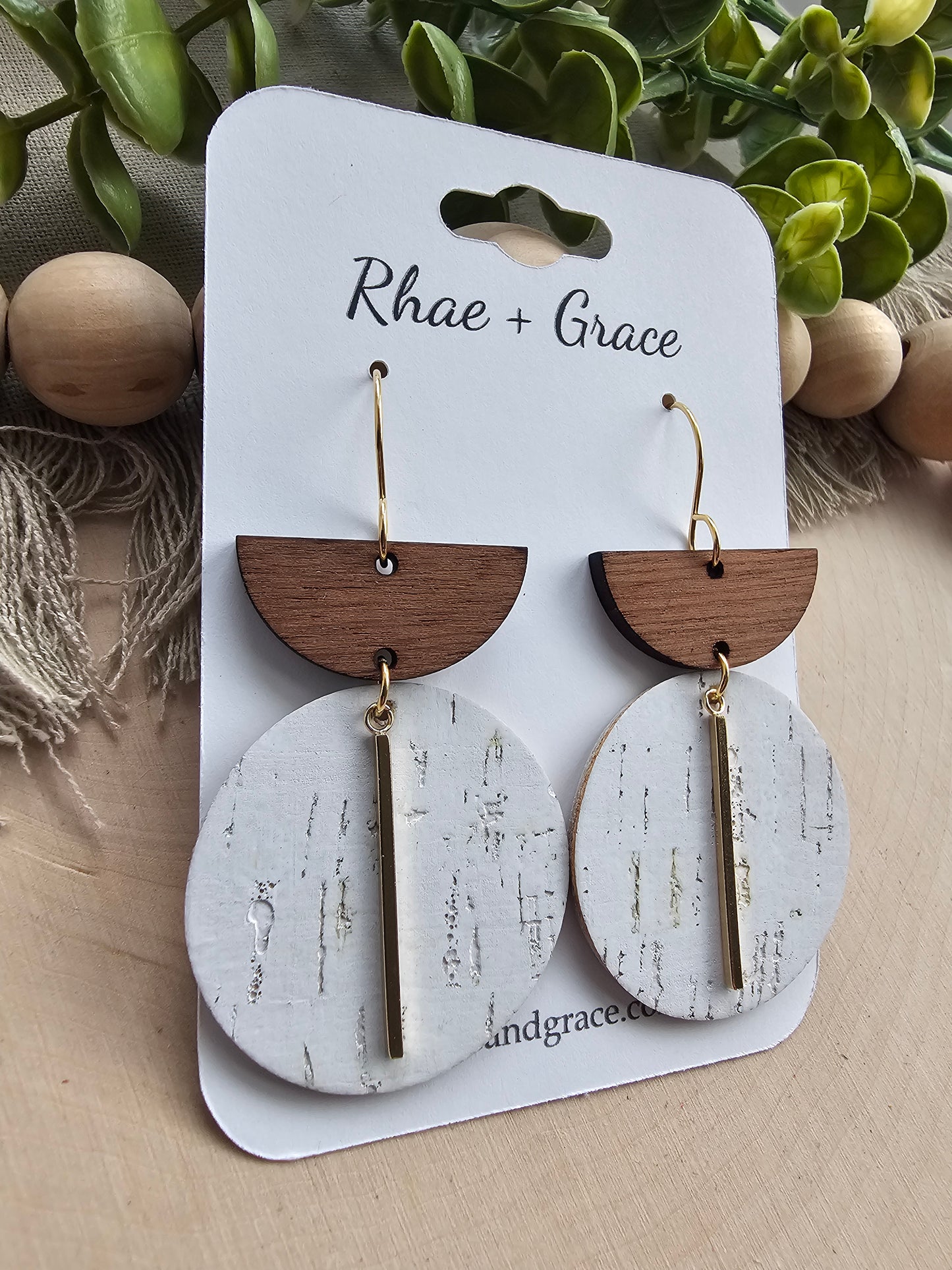 White Birch & Gold Large Circle Drop Earrings