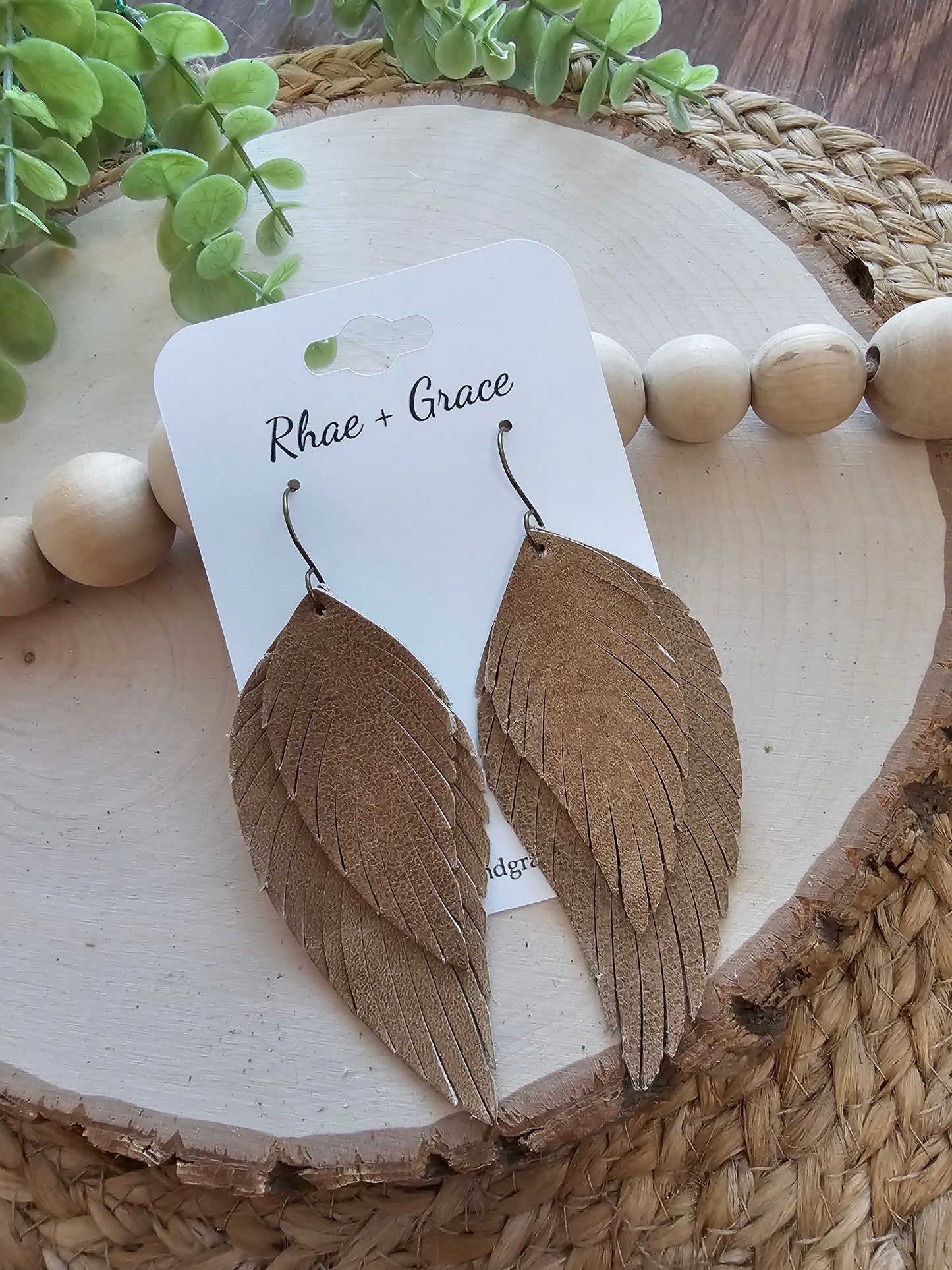 Camel Brown Boho Fringe Feather Earrings