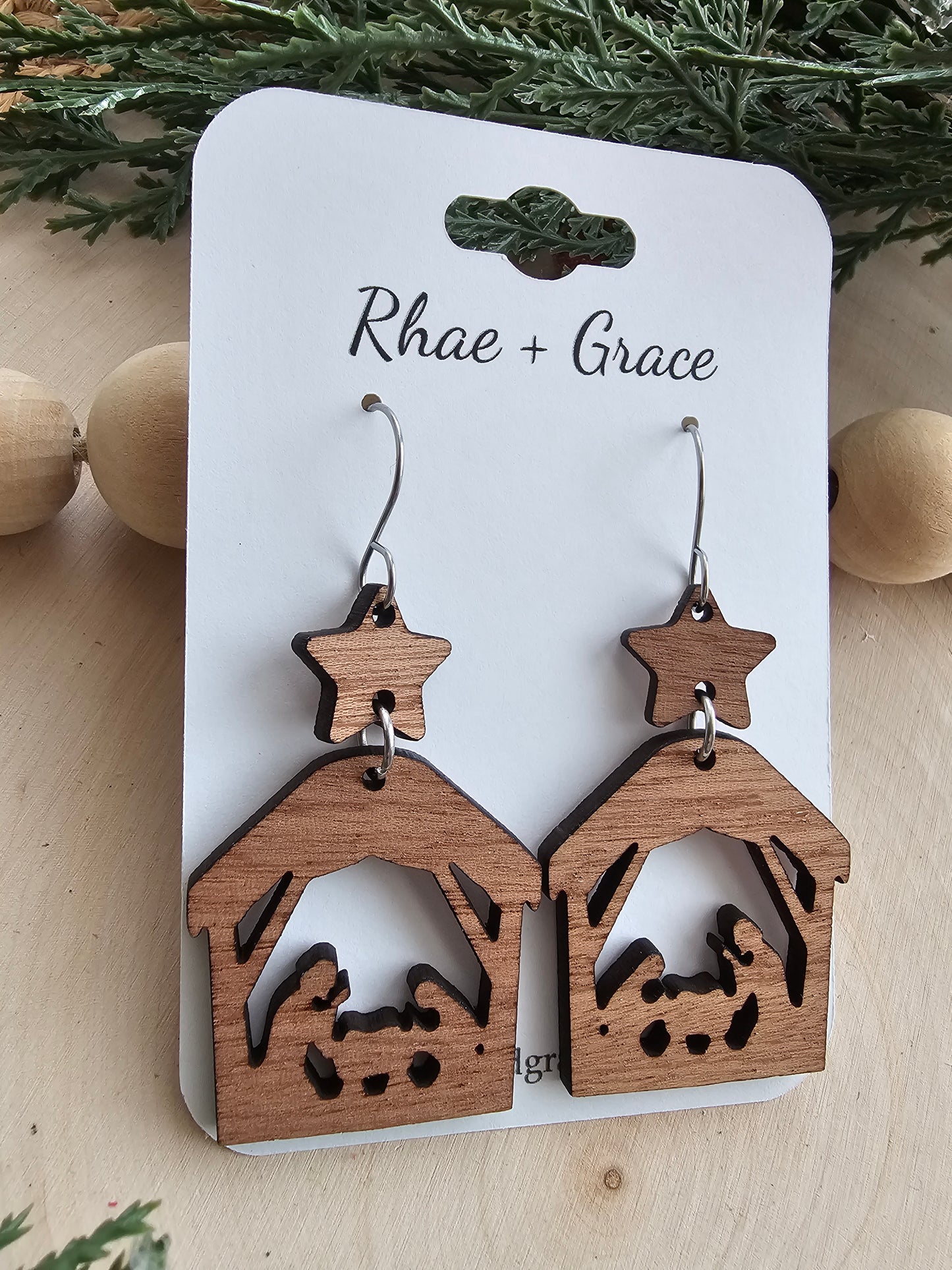 Nativity Scene Wood Earrings