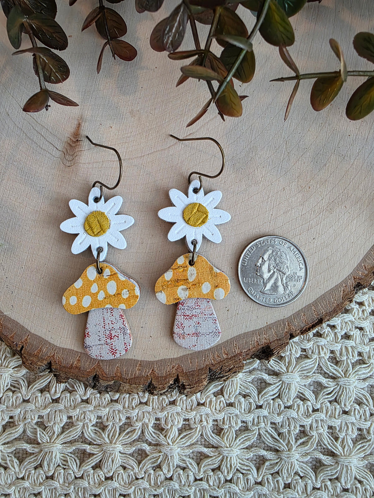 Whimsical Toadstool Earrings - Yellow