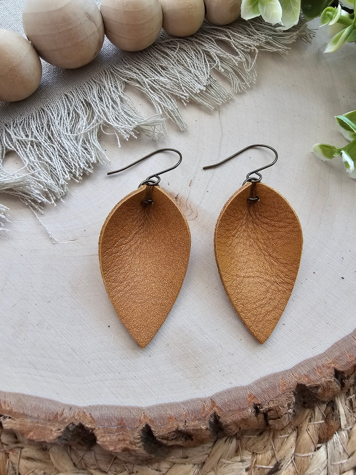 Honey Brown Pinched Petal Earrings - Small (2")