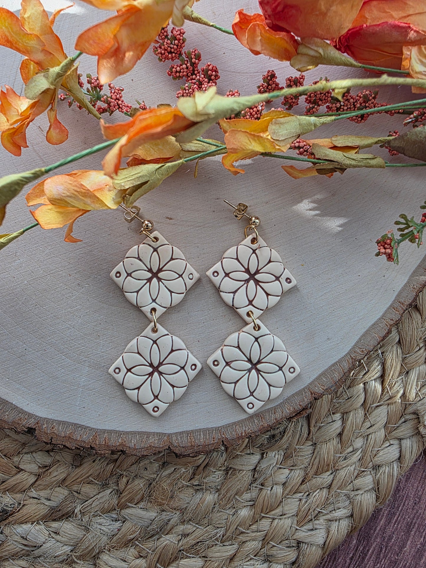 Tan & Brown Clay Tile Earrings
