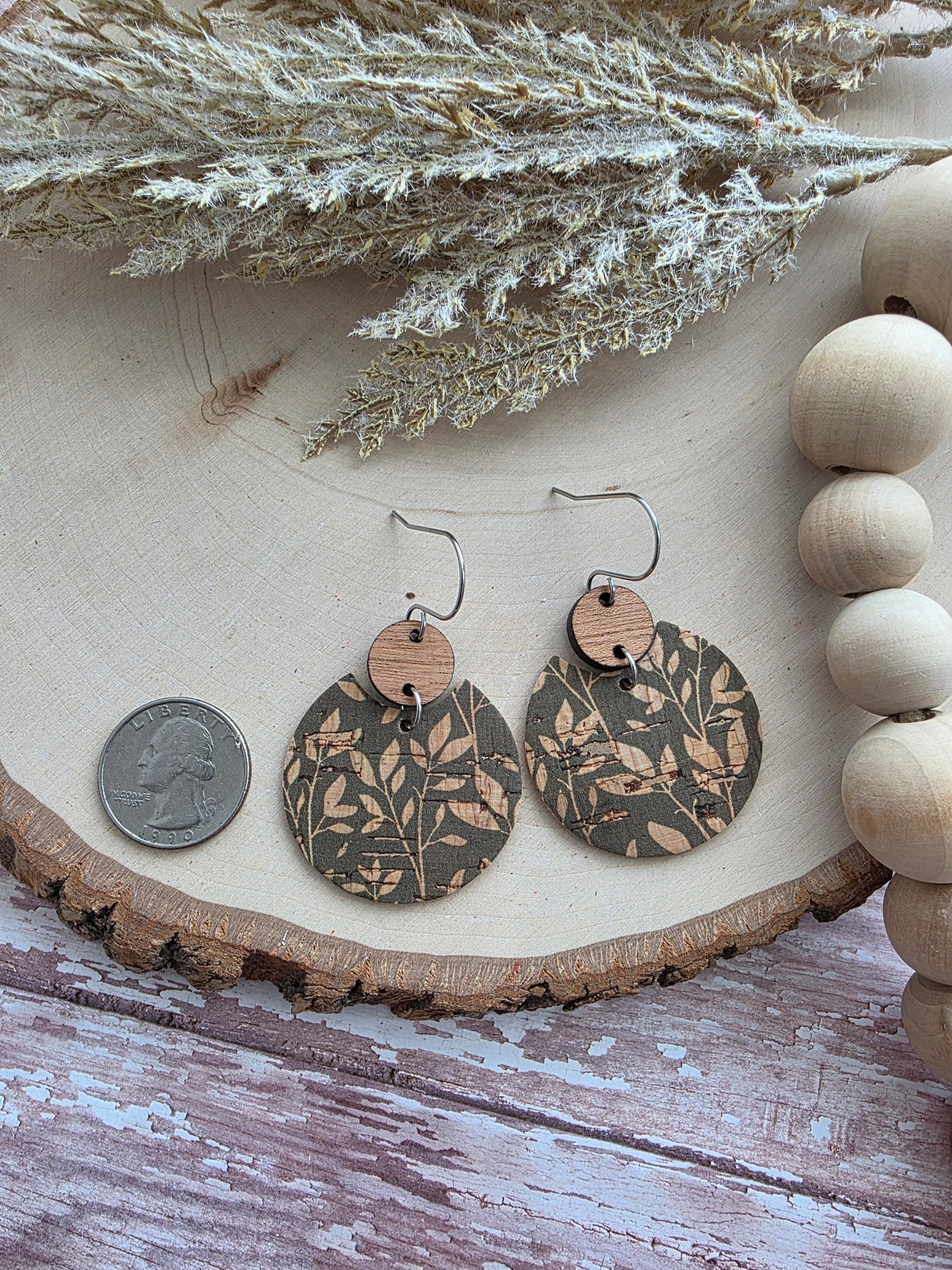 Olive Green Willow Circle Earrings