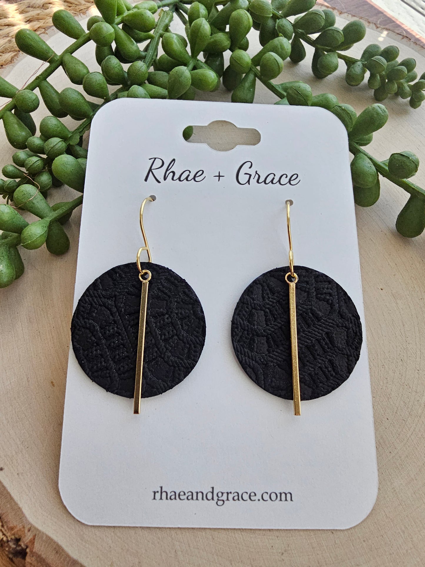 Black & Gold Embossed Circle Drop Earrings