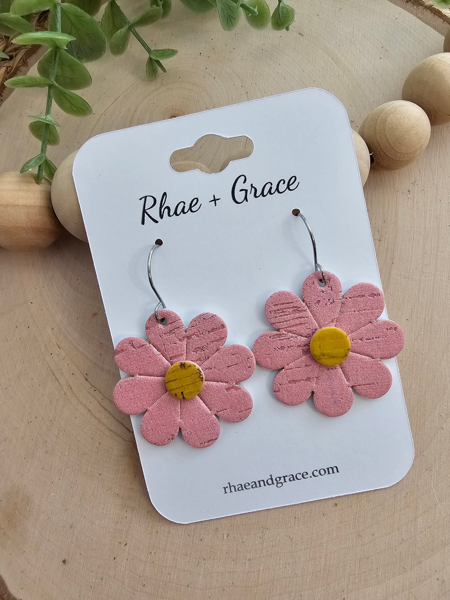 Pink Daisy Flower Earrings