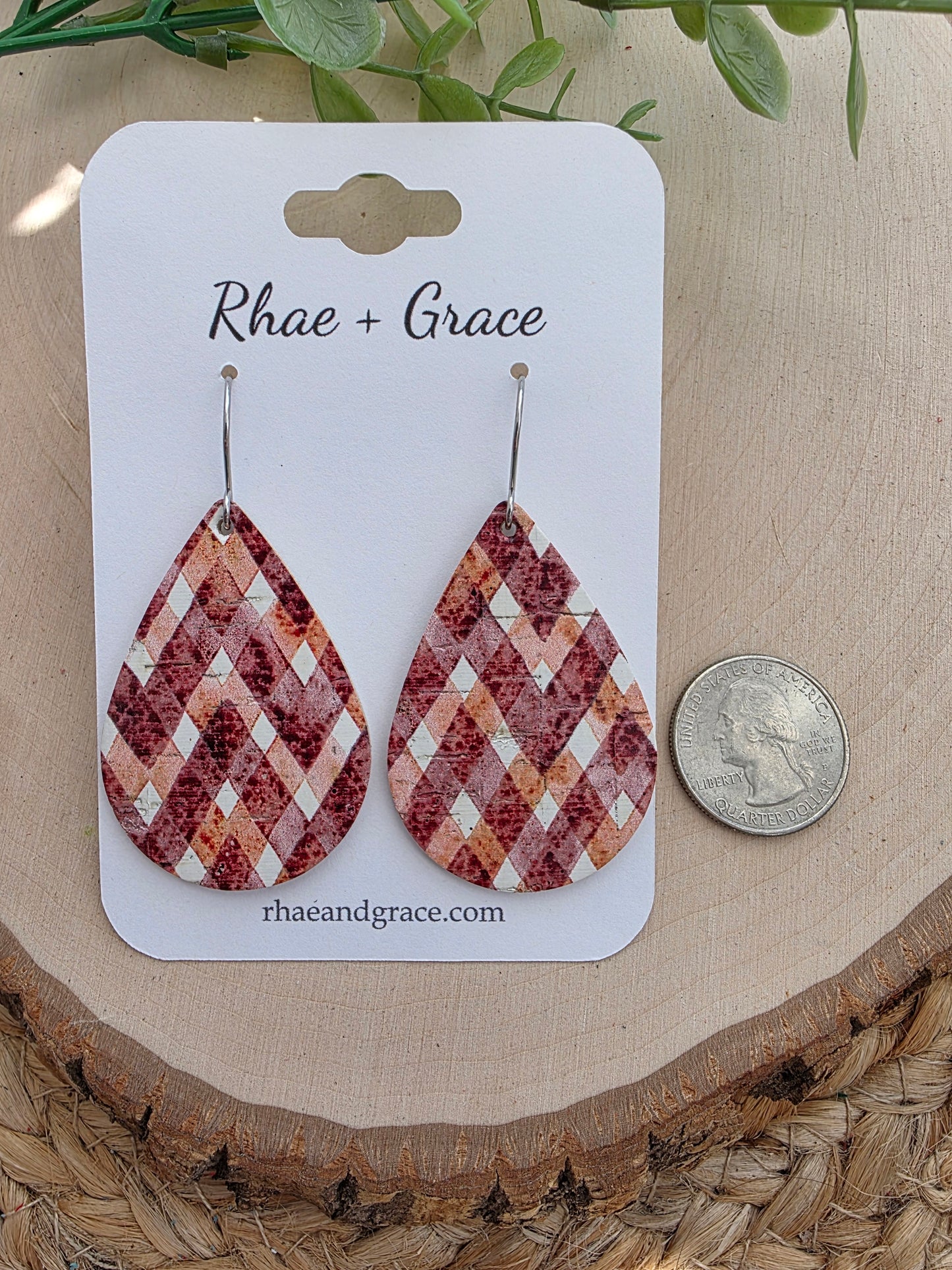 Maroon & Orange Teardrop Earrings - Medium