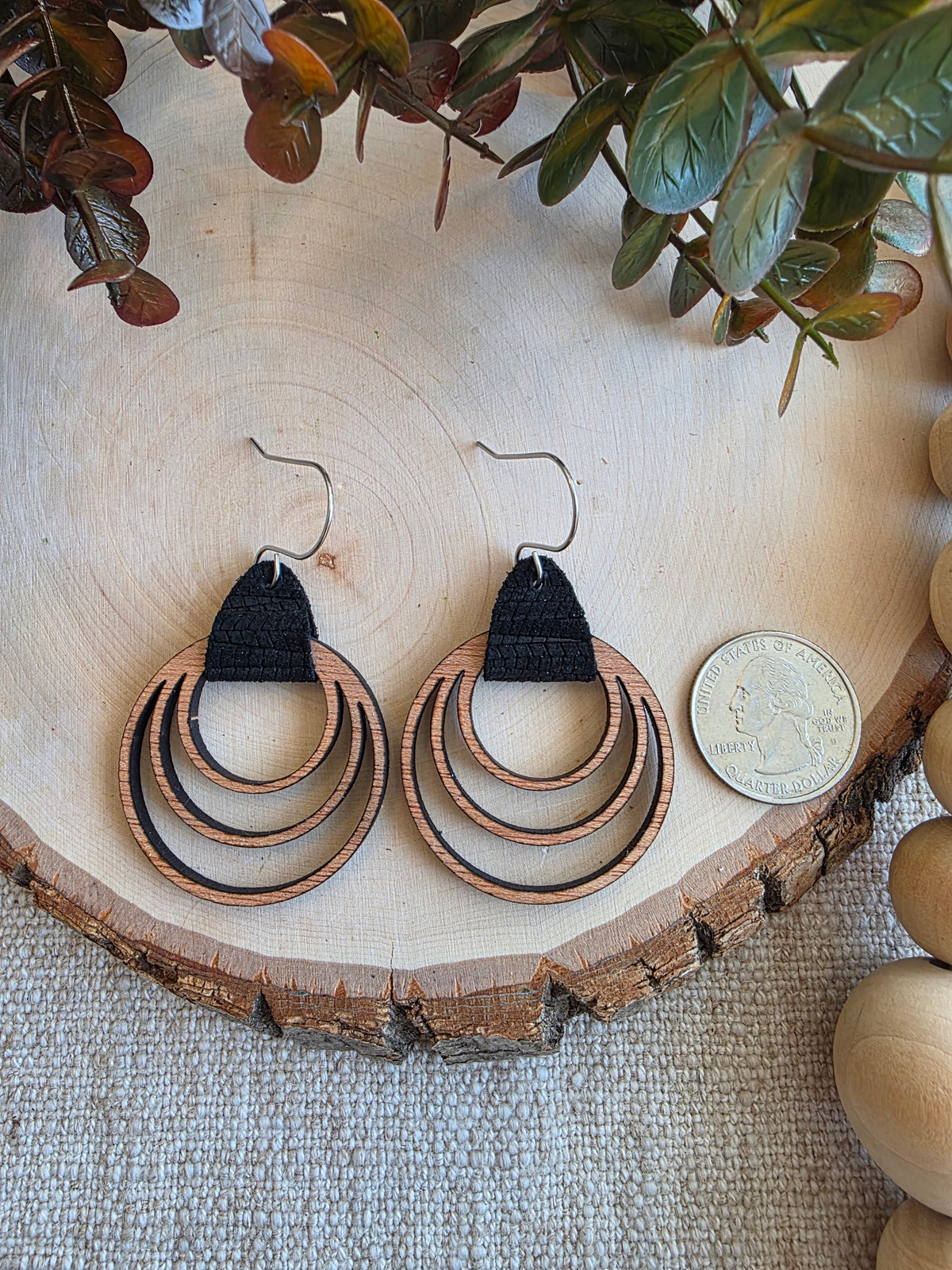 Black Triple Hoop Earrings