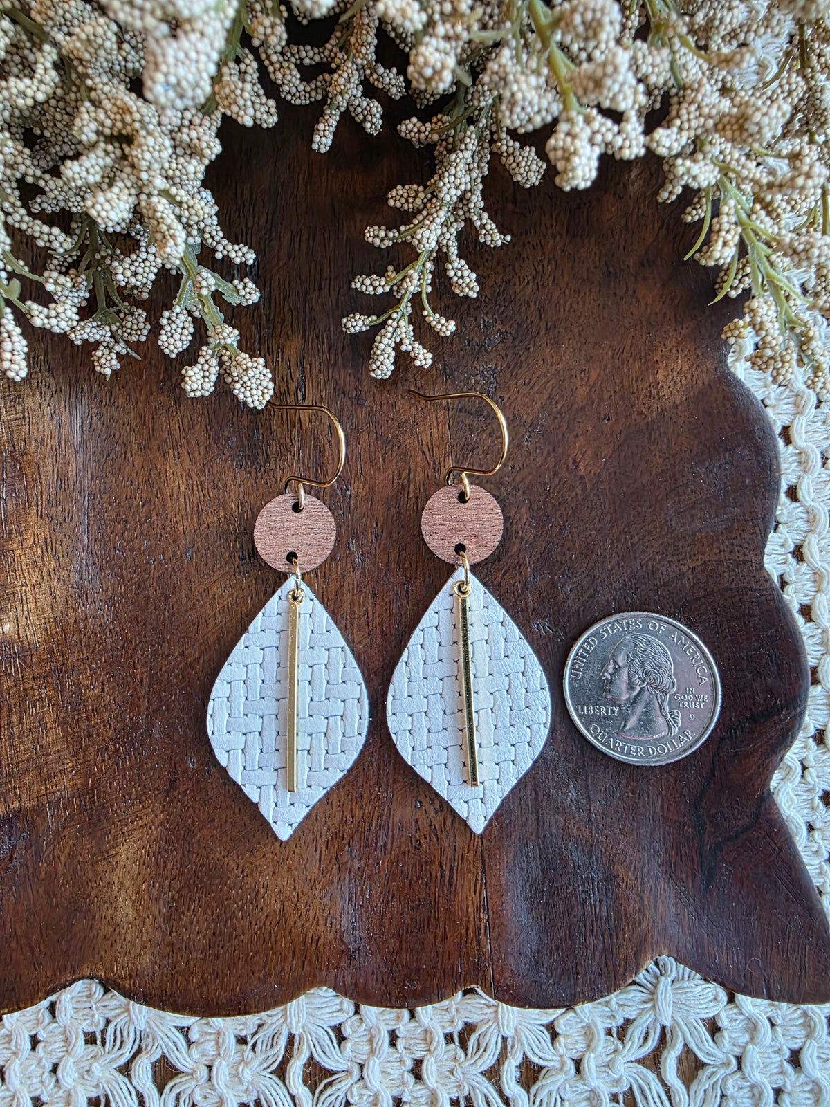 White Woven Pointed Petal Earrings