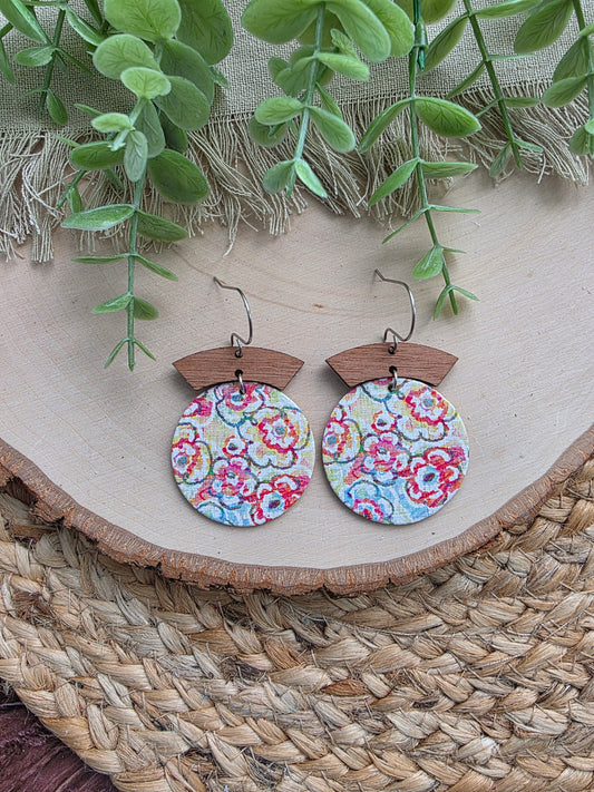 Colorful Sketched Floral Circle Earrings