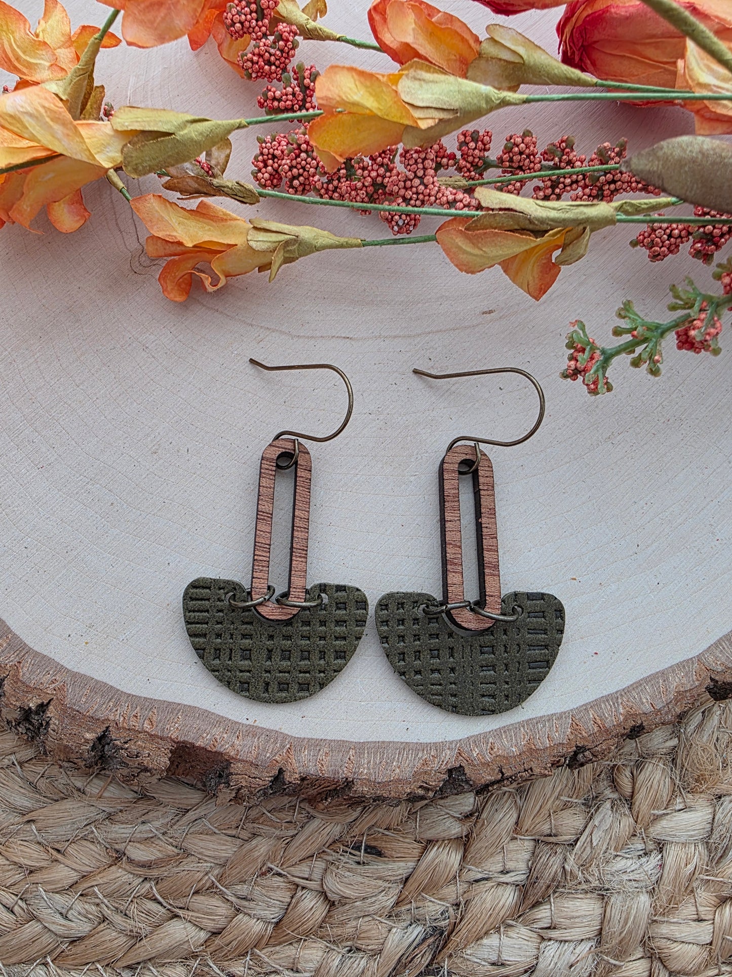 Olive Green Arch Drop Earrings