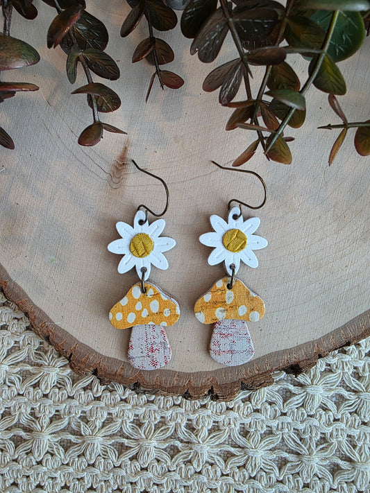 Whimsical Toadstool Earrings - Yellow