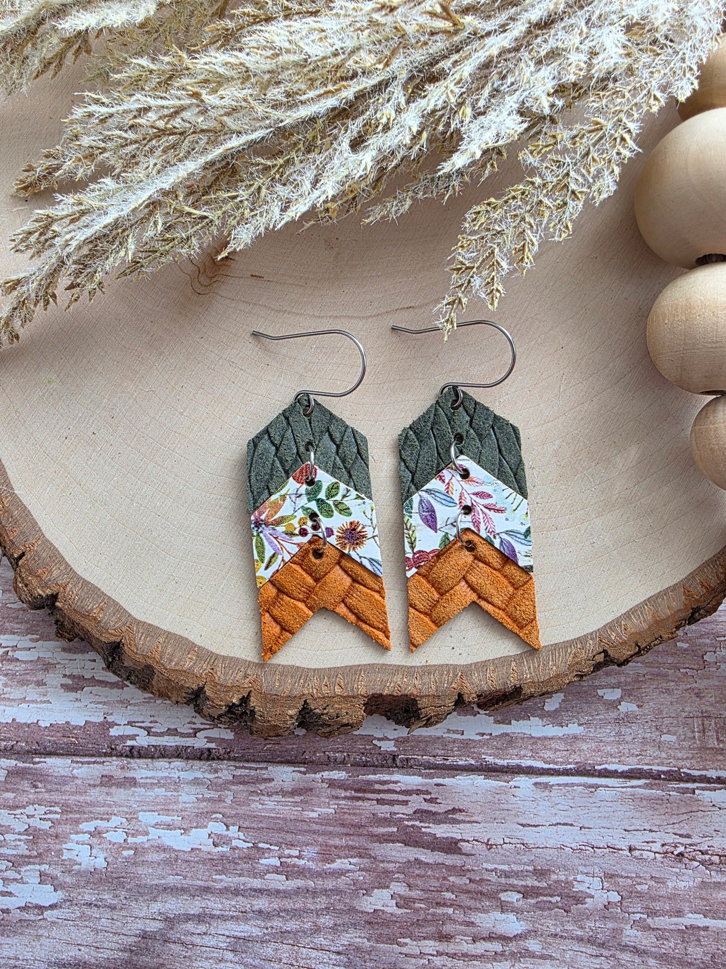 Autumn Floral Triple Chevron Arrow Earrings