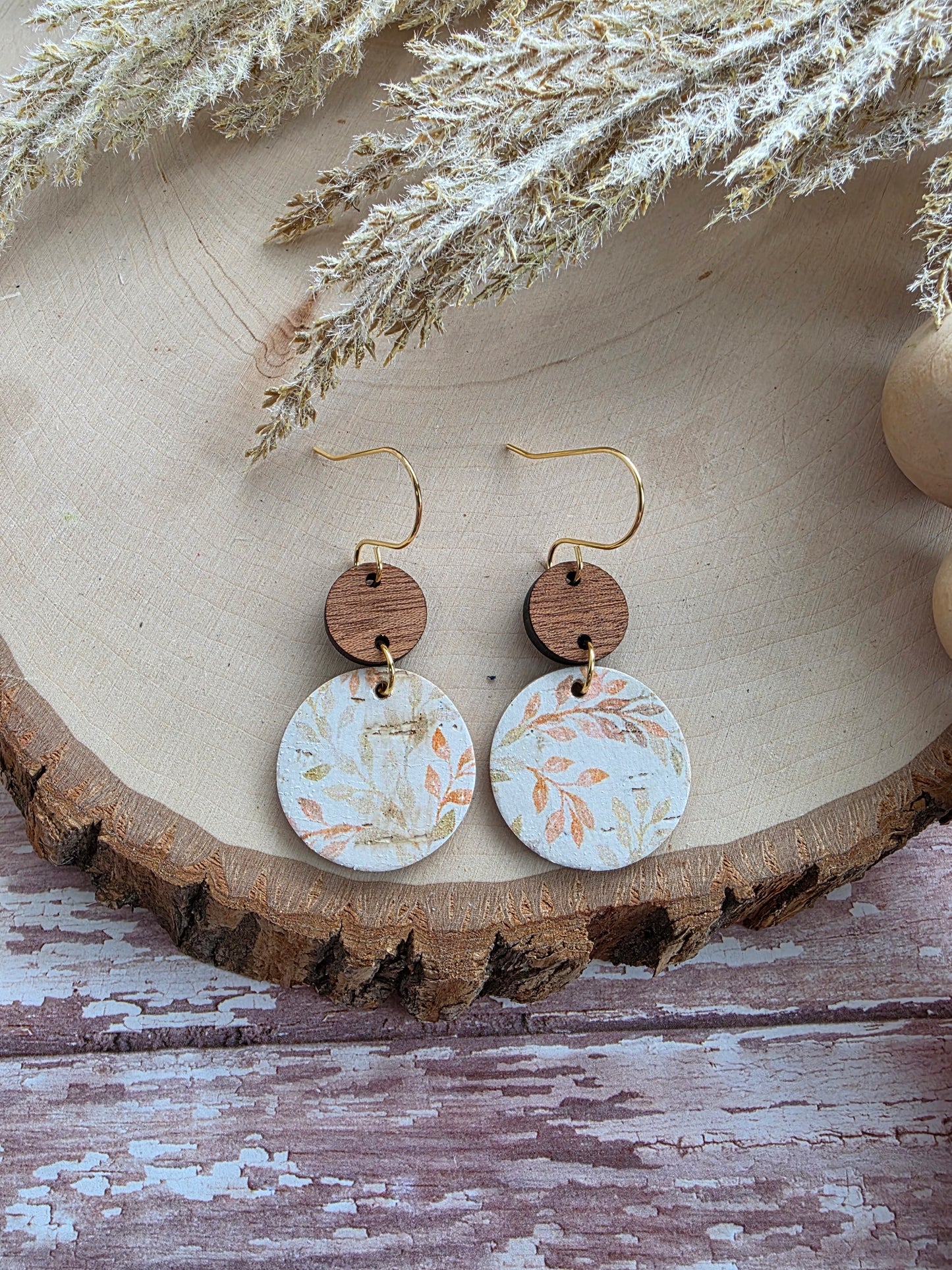 Autumn Branches Cream Circle Earrings