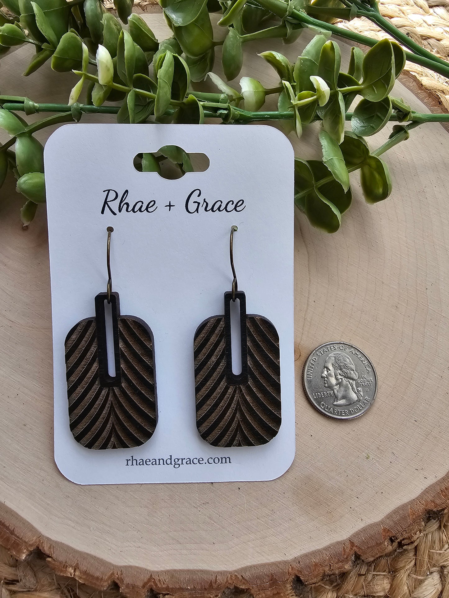 Black Stained Wood Paddle Earrings